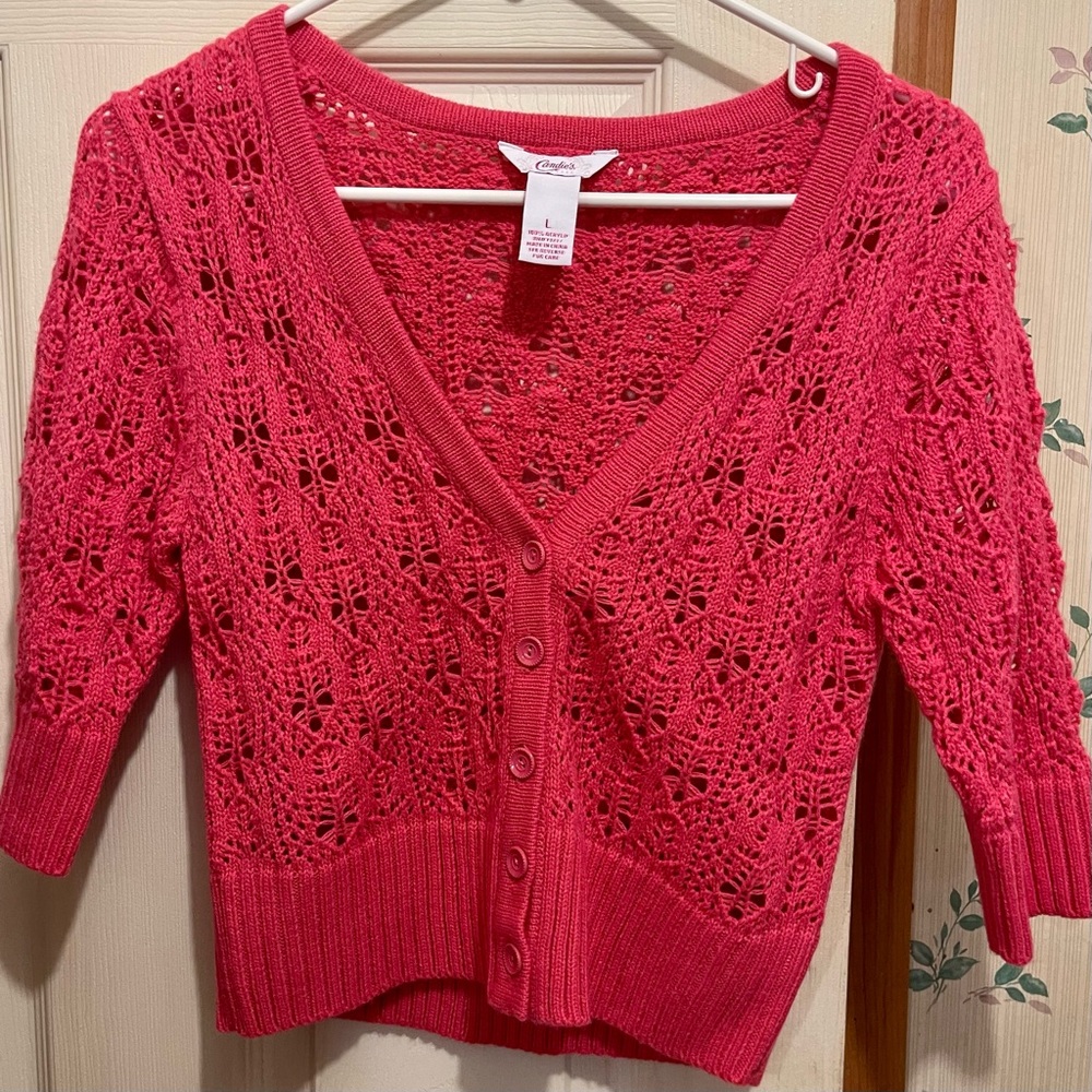 Size L pink candies netted see through cover up with quarter length sleeves